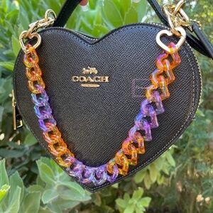 Halloween Orange Purple Triple Hearts Bag Purse Novelty Resin Chain Charm Strap
